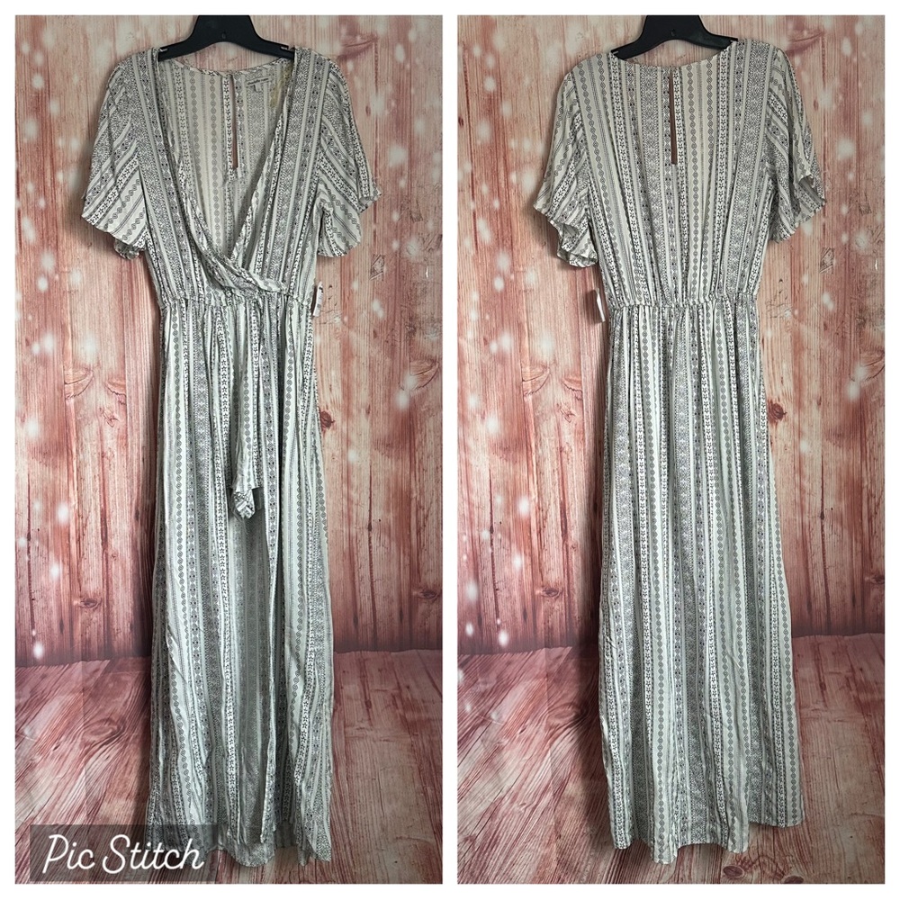 Charlotte Russe White Daydreamer Black Boho Print Maxi Dress Romper Sz L